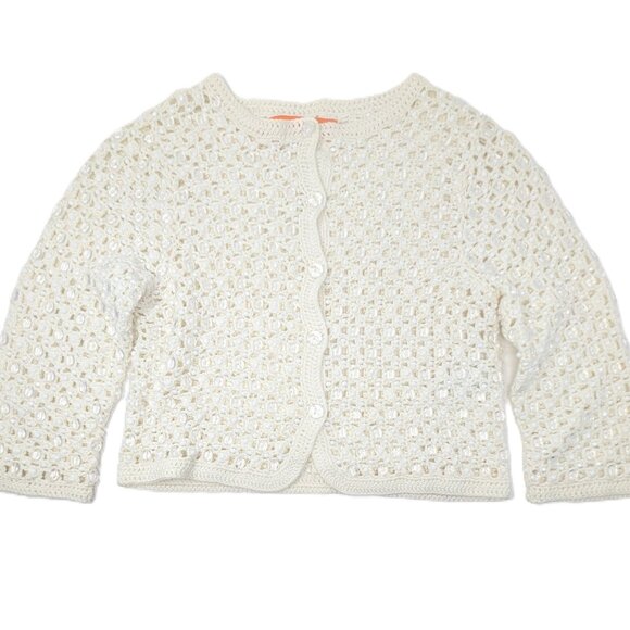 Crochet Cardigan Sweater Shrug Beaded Ivory Party Size XS Cropped Cynthia Steffe - Picture 5 of 16